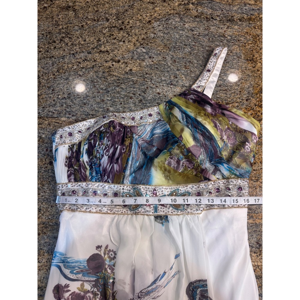 Dancing Queen Embellished One Shoulder Maxi Dress Floral Print White XXL - Picture 5 of 13
